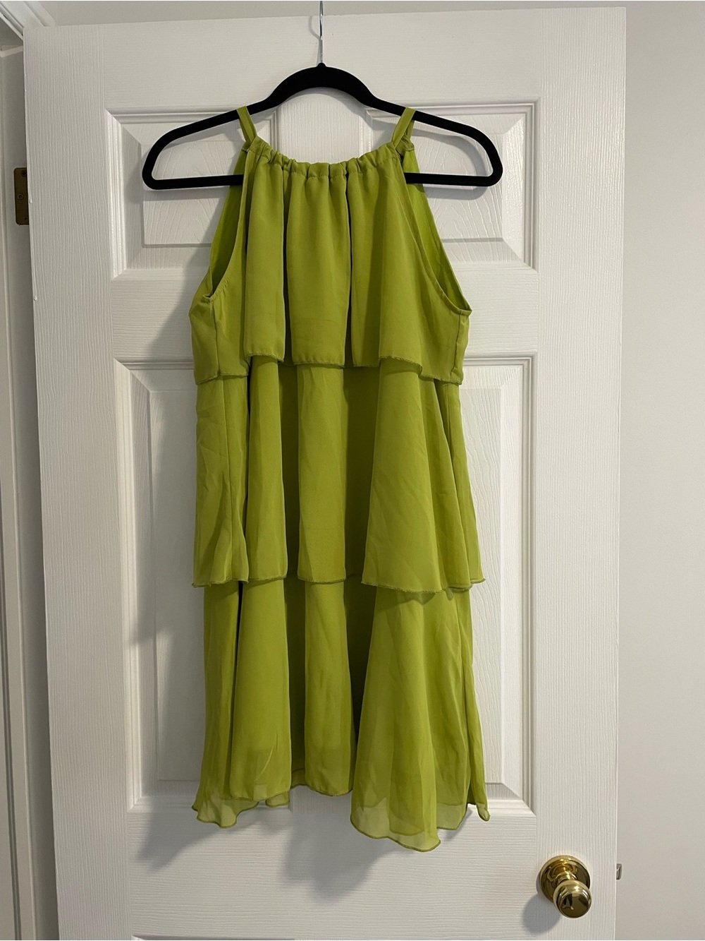 Chartreuse Green Tiered Chiffon Dress